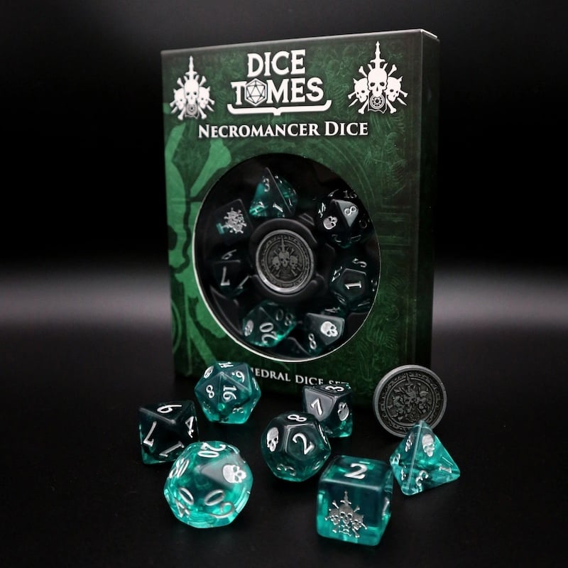 Dice Tomes Necromancer 7 Dice Polyset + Coin