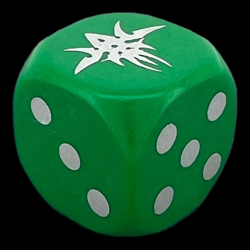 HALF PRICE CLEARANCE Opaque Green & Silver Alien Logo D6 Spot Dice OOP