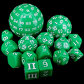 HALF PRICE Complete Opaque Green & White 15 Dice Set D3 to D100 Dice