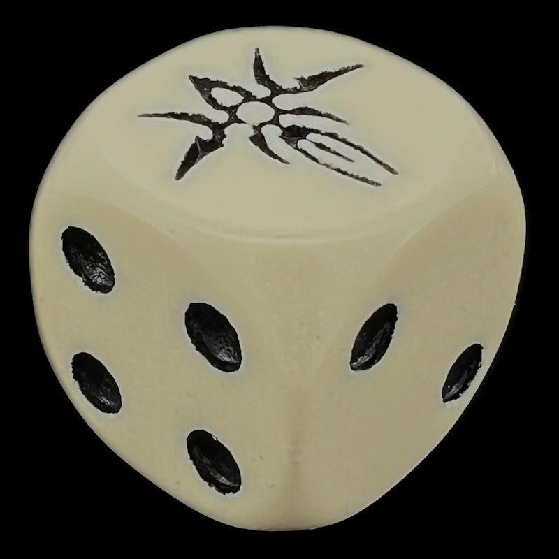 HALF PRICE CLEARANCE Opaque Ivory & Black Alien Logo D6 Spot Dice OOP
