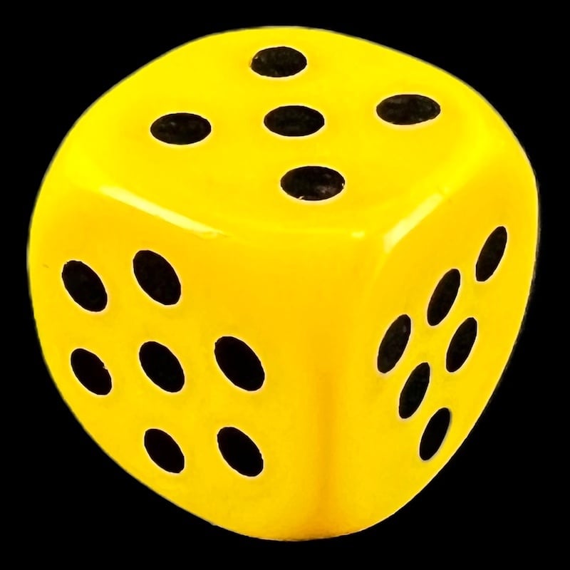 HALF PRICE CLEARANCE D&G Opaque Yellow & Black Numbered 5 - 10 Spot D6 Dice