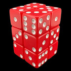 Koplow Opaque Red & White Square Cornered 12 x D6 Dice Set