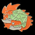 Gaming Pin Badge Dragon D20 Orange & Green