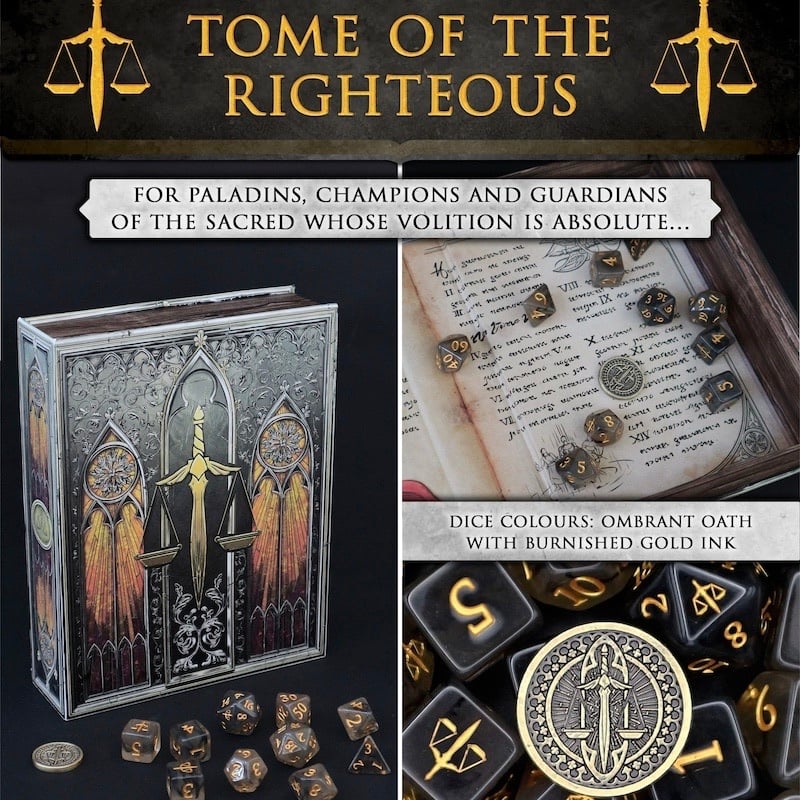 Tome of the Righteous (Paladin) - 10 Dice Polyset / Coin / Dice Tray