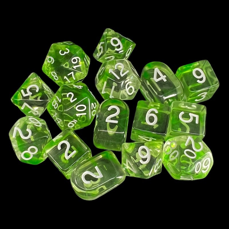 Role 4 Initiative Diffusion Slime Green 15 Dice Polyset with Arch D4s