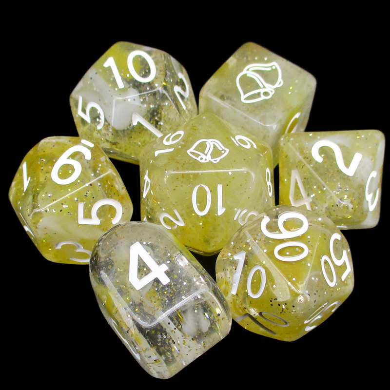 Role 4 Initiative Diffusion Holi Dice Silver & Gold Bells 7 Dice Polyset with Arch D4s