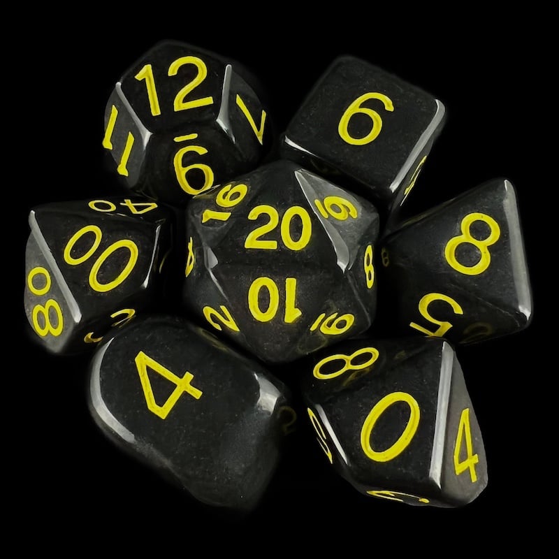 Role 4 Initiative Opaque Black & Yellow 7 Dice Polyset with Arch D4