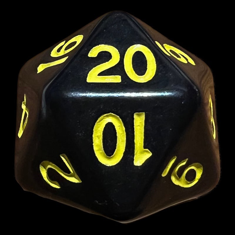 Role 4 Initiative Opaque Black & Yellow D20 Dice