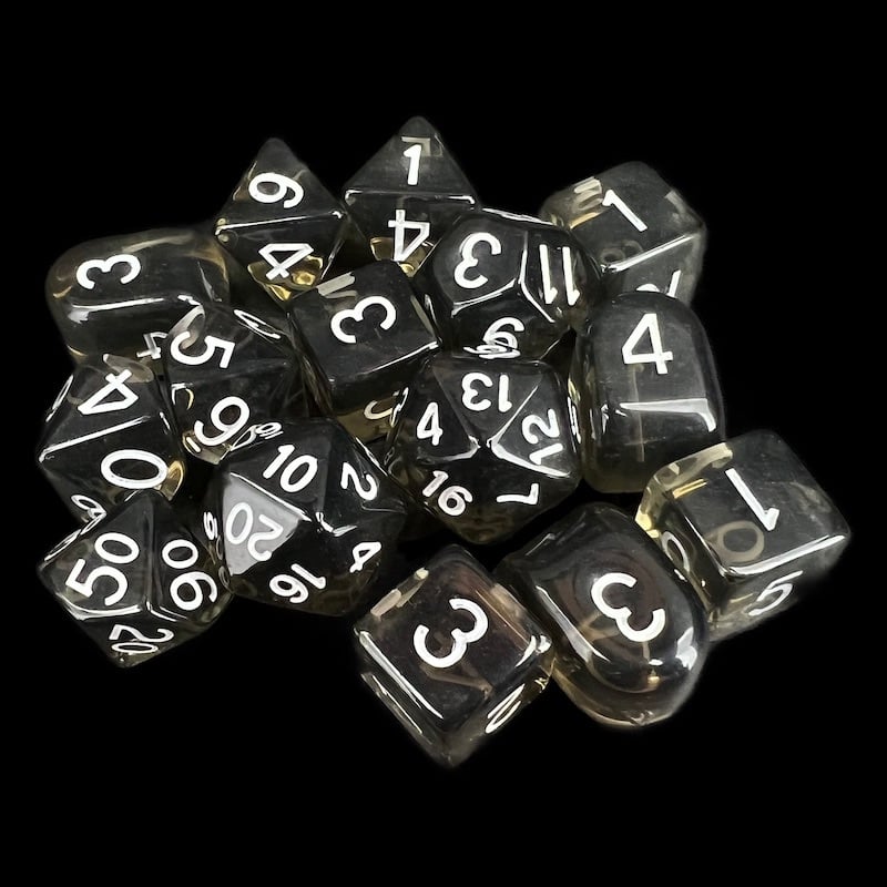 Role 4 Initiative Translucent Smoke Black & White 15 Dice Polyset with Arch D4s