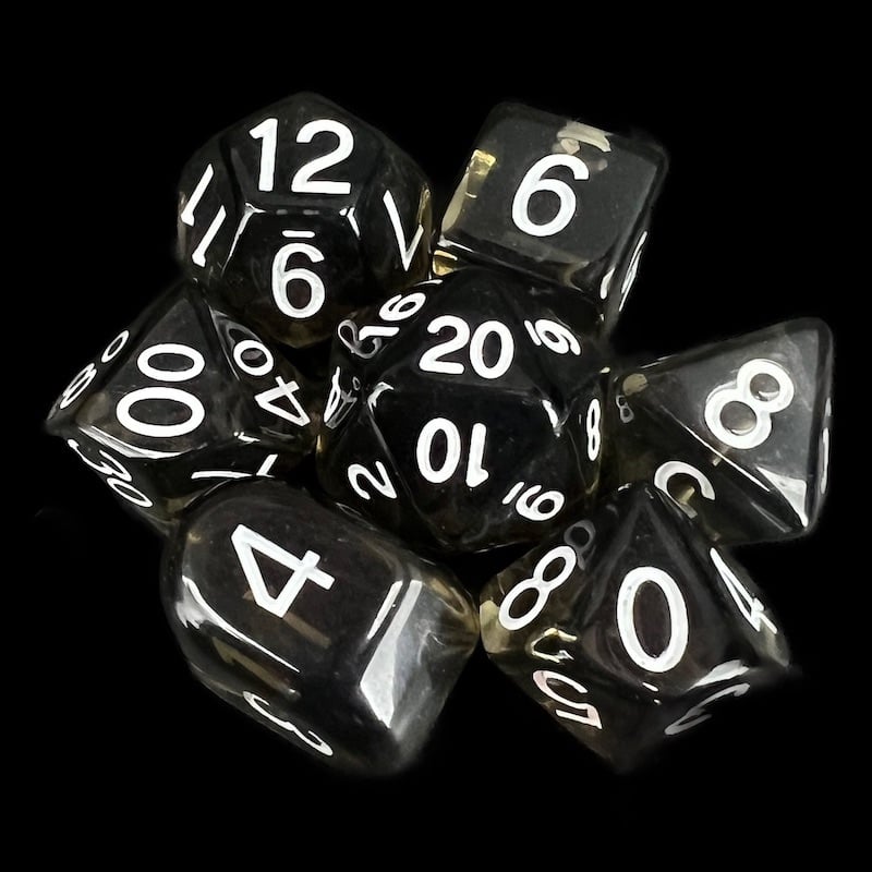 Role 4 Initiative Translucent Smoke Black & White 7 Dice Polyset with Arch D4