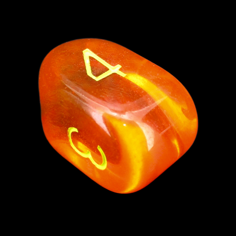Role 4 Initiative Translucent Blood Orange & Yellow Arch D4 Dice