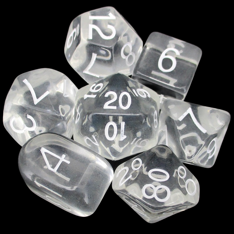Role 4 Initiative Translucent Clear & White 7 Dice Polyset with Arch D4