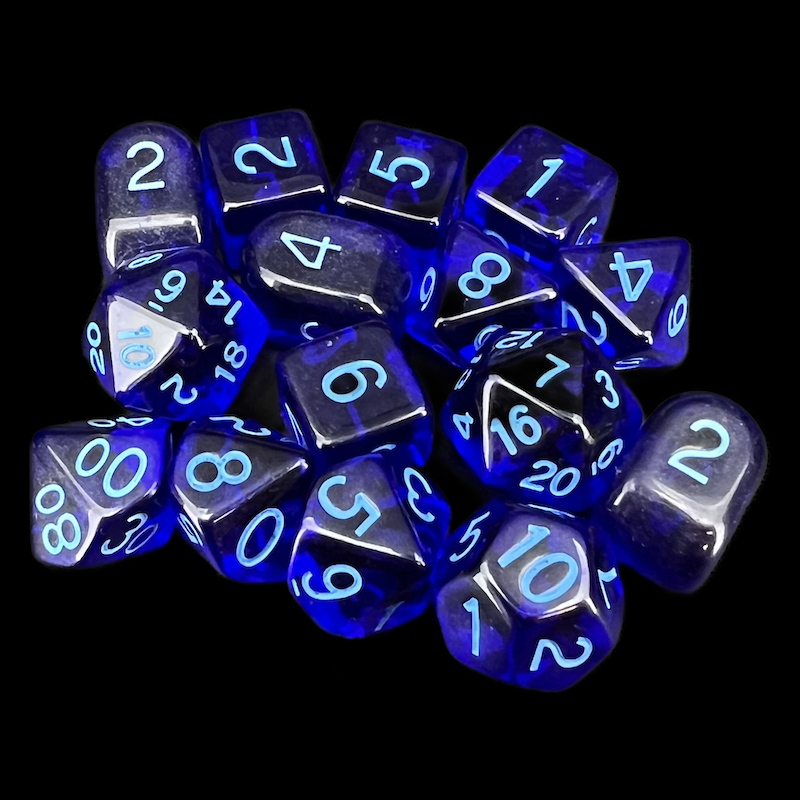 Role 4 Initiative Translucent Dark Blue & Light Blue 15 Dice Polyset with Arch D4s