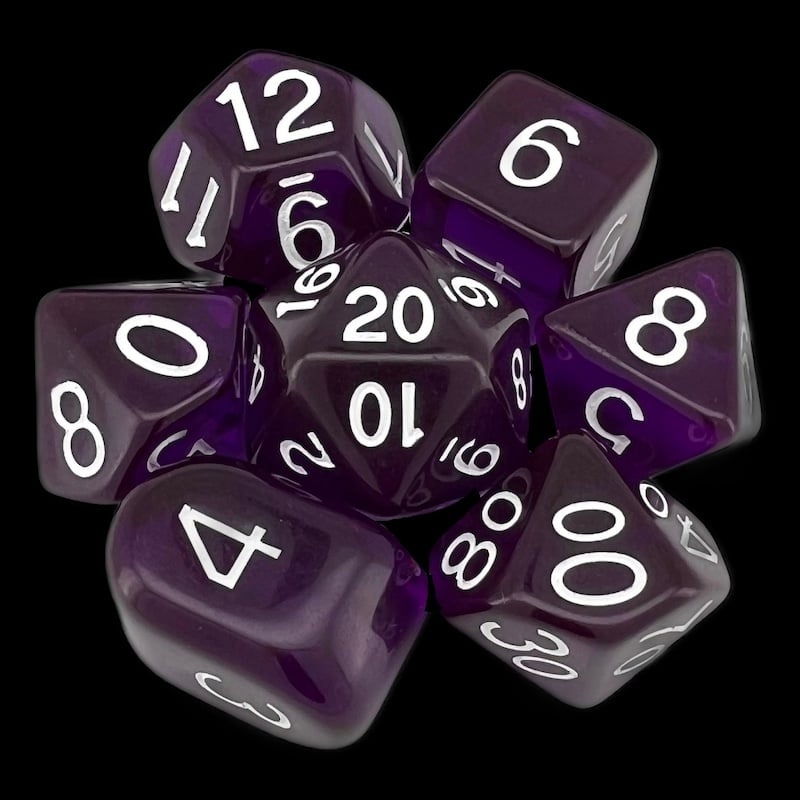 Role 4 Initiative Translucent Dark Purple & White 7 Dice Polyset with Arch D4