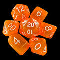 Role 4 Initiative Translucent Neon Orange & White 7 Dice Polyset with Arch D4