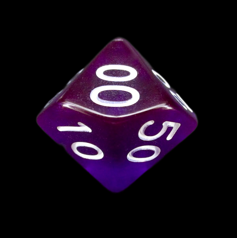 HALF PRICE CLEARANCE Role 4 Initiative Translucent Purple & White Percentile Dice