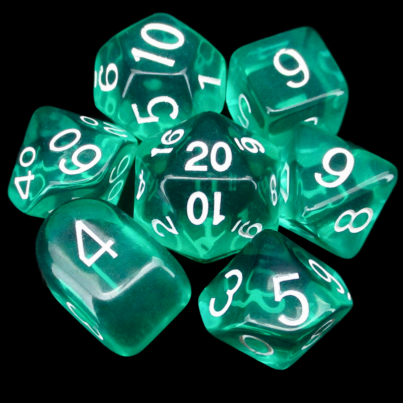 Role 4 Initiative Translucent Teal & White 7 Dice Polyset with Arch D4
