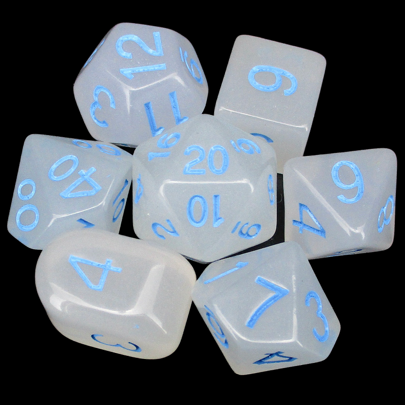 Role 4 Initiative Translucent White & Light Blue 7 Dice Polyset with Arch D4