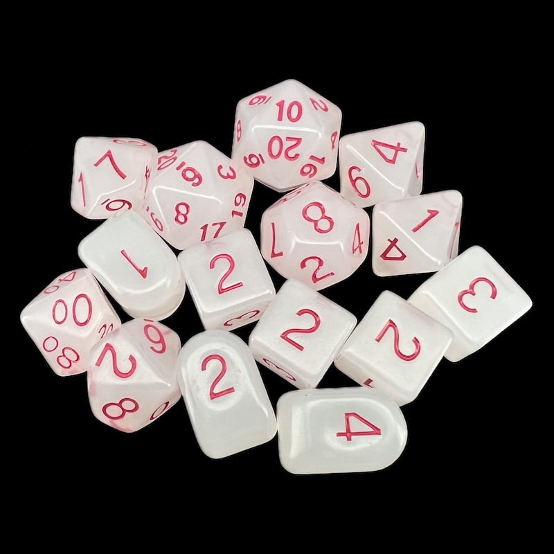 Role 4 Initiative Translucent White & Rose 15 Dice Polyset with Arch D4s