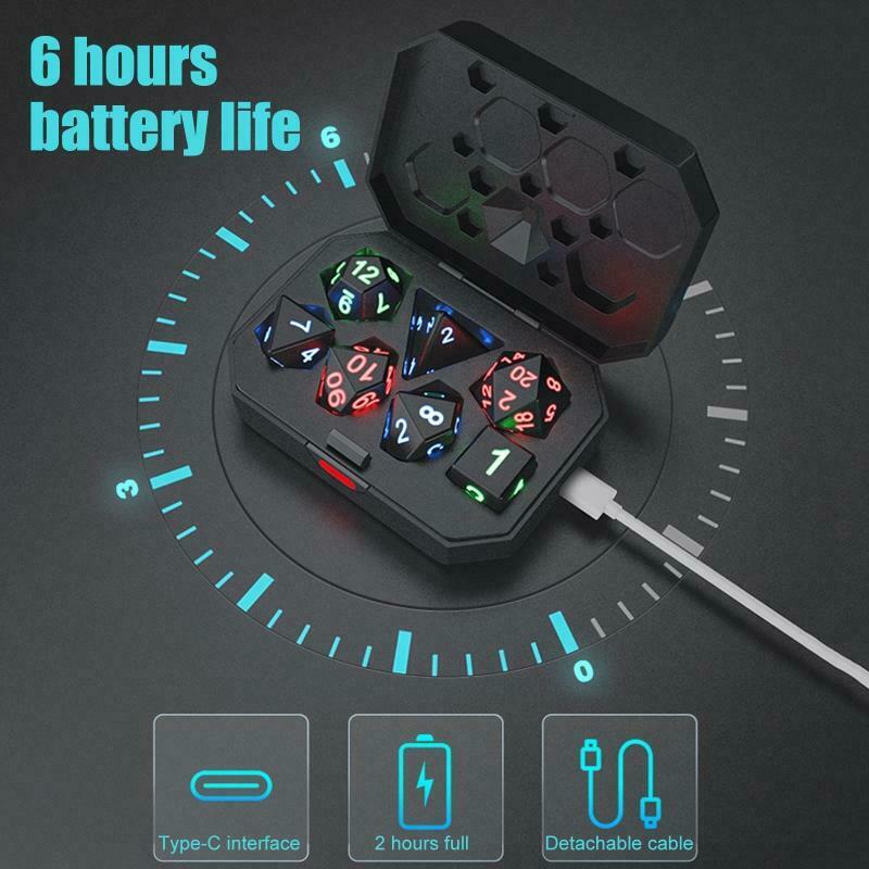 HALF PRICE TDSO Rechargeable Flashing LED 7 Dice Polyset With Charging Case