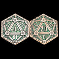 TDSO Metal Crit & Miss Ancient Copper &amp; Green Enamel D2 Dice Coin
