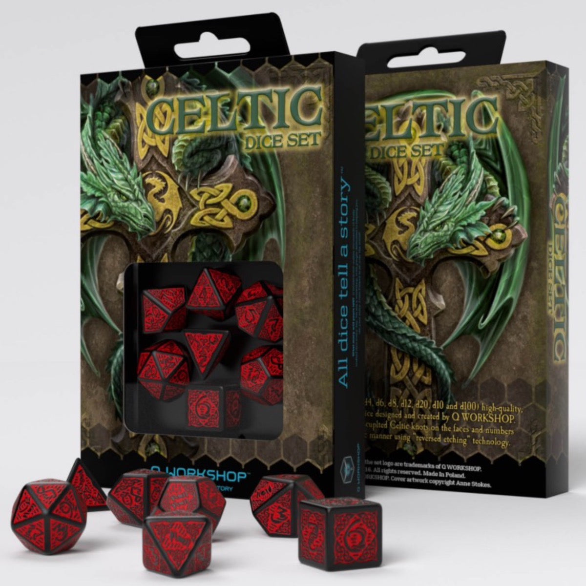 Q Workshop Celtic 3D Opaque Black &amp; Red 7 Dice Polyset