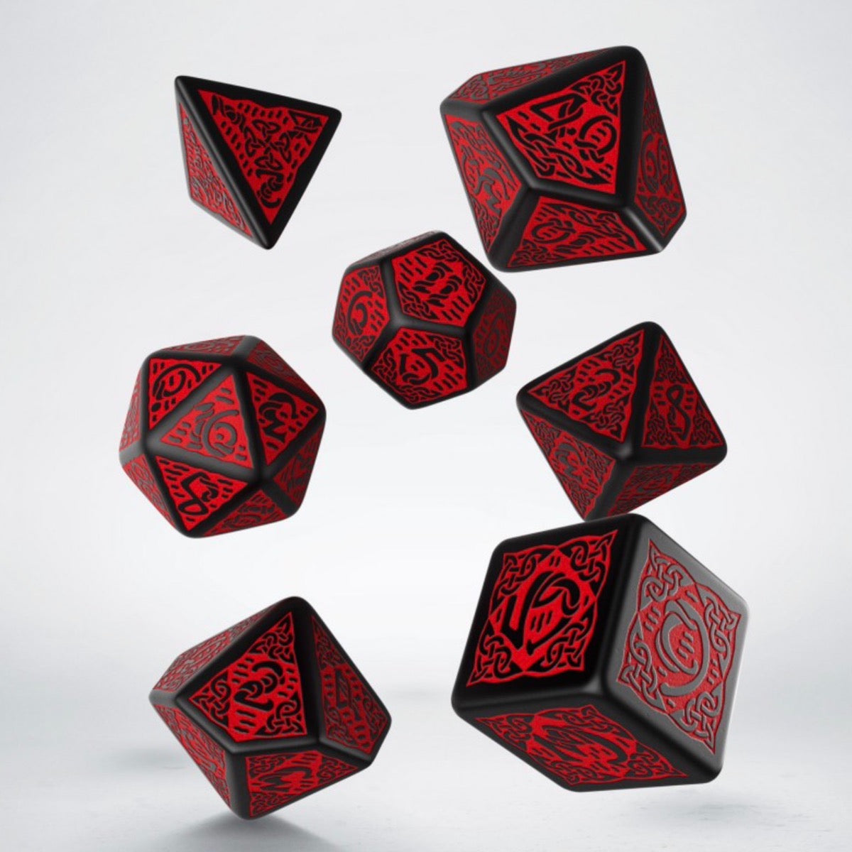 Q Workshop Celtic 3D Opaque Black &amp; Red 7 Dice Polyset