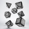 Q Workshop Celtic 3D Opaque Black &amp; White 7 Dice Polyset