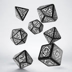 Q Workshop Celtic 3D Opaque Black &amp; White 7 Dice Polyset