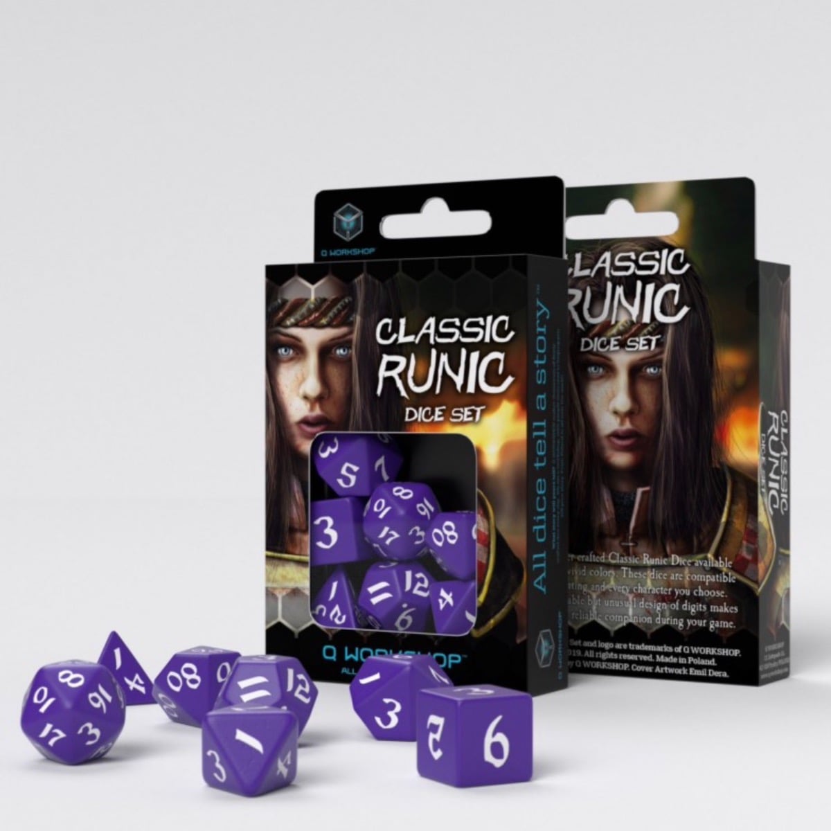 Q Workshop Classic Runic Purple & White 7 Dice Polyset