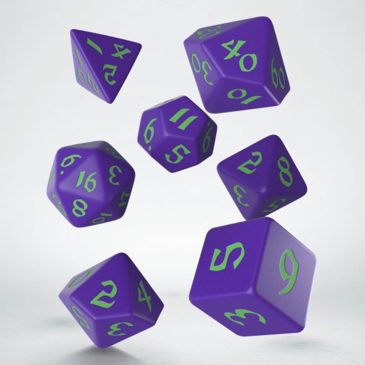 Q Workshop Classic Runic Purple & Green 7 Dice Polyset