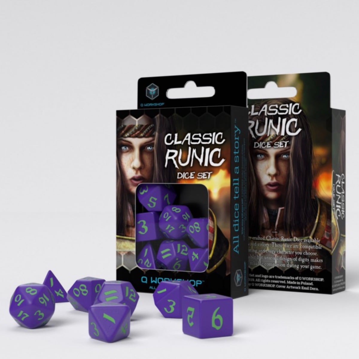 Q Workshop Classic Runic Purple & Green 7 Dice Polyset