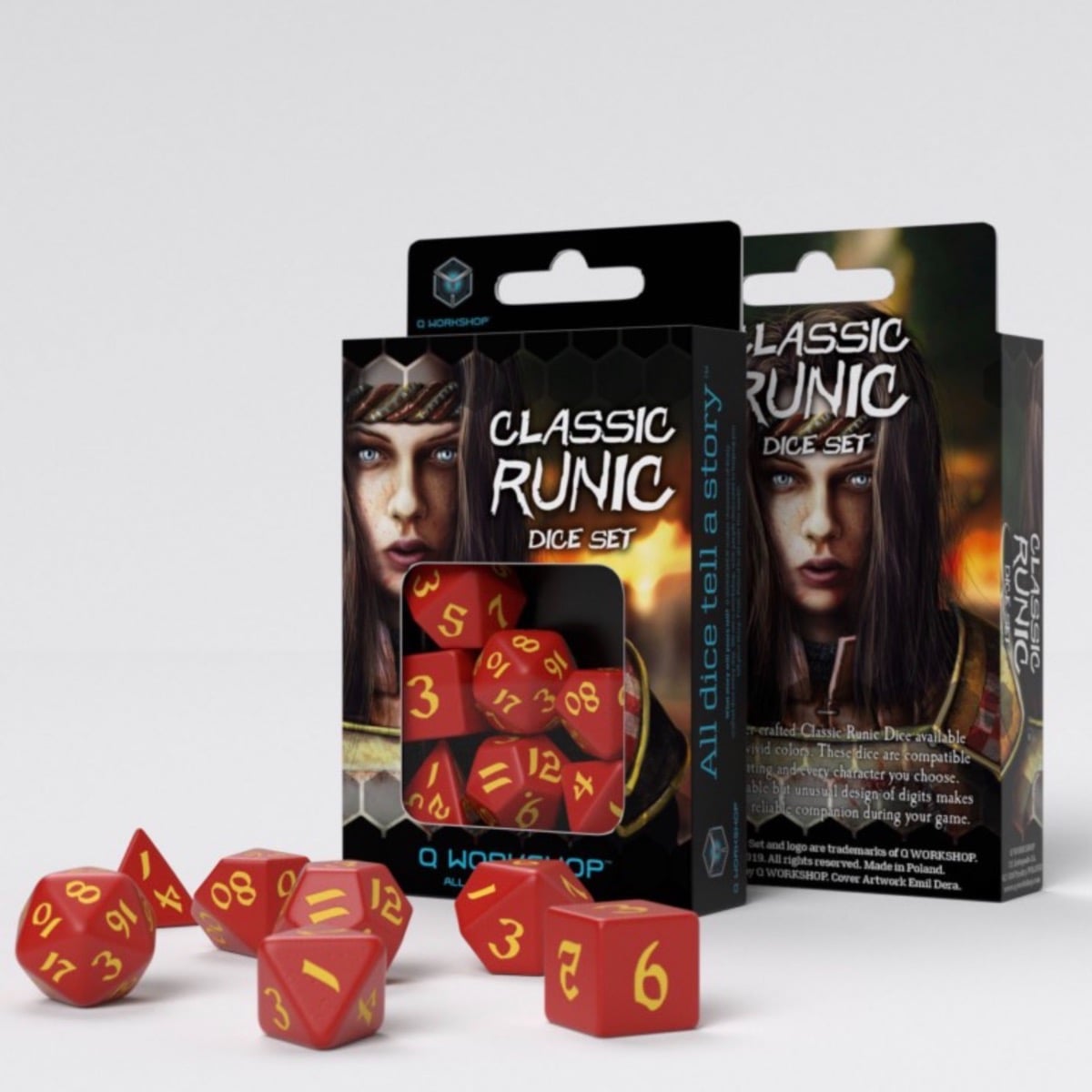 Q Workshop Classic Runic Red & Yellow 7 Dice Polyset