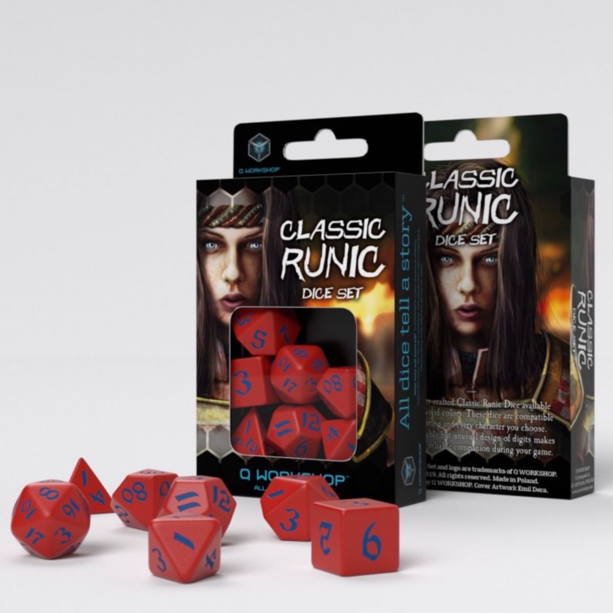 Q Workshop Classic Runic Red & Blue 7 Dice Polyset