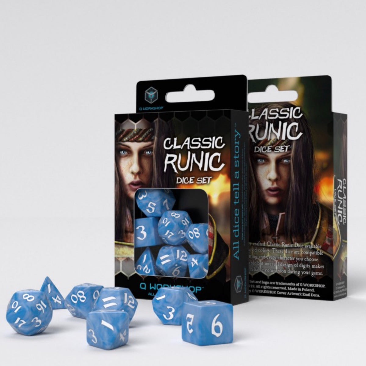 Q Workshop Classic Runic Glacier & White 7 Dice Polyset