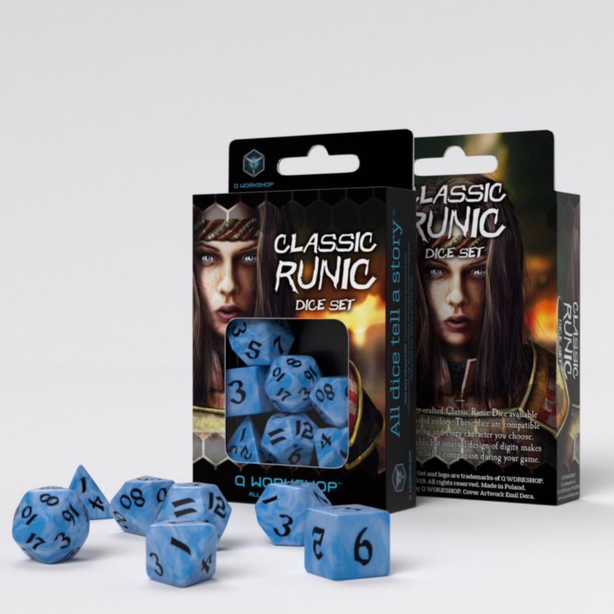 Q Workshop Classic Runic Glacier & Black 7 Dice Polyset
