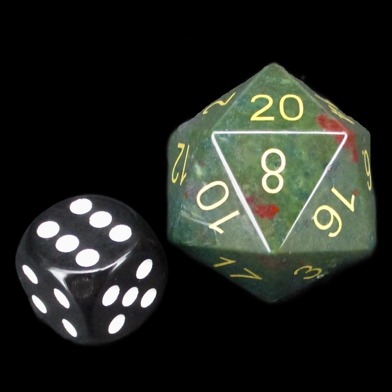 TDSO Gemstone Agate Blood & Gold JUMBO 30mm D20 Dice