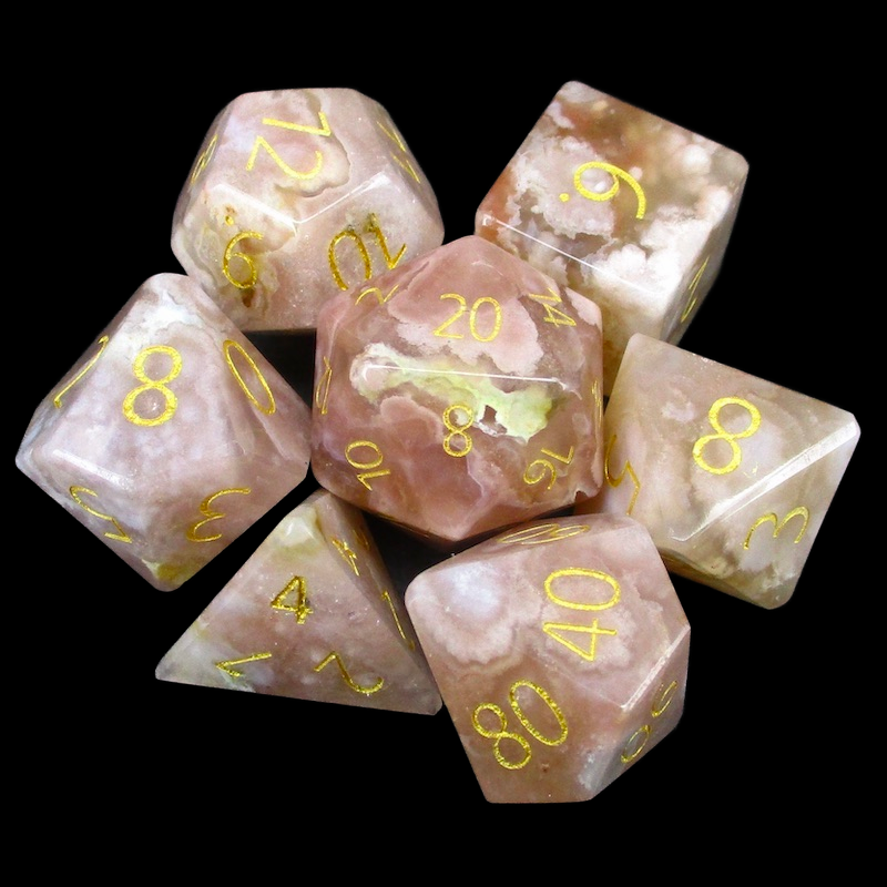 TDSO Gemstone Agate Cherry & Gold 7 Dice Polyset In Padded Case