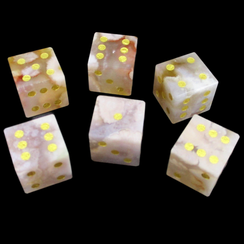 TDSO Gemstone Agate Cherry & Gold 6 x D6 Spot Dice Set In Padded Case