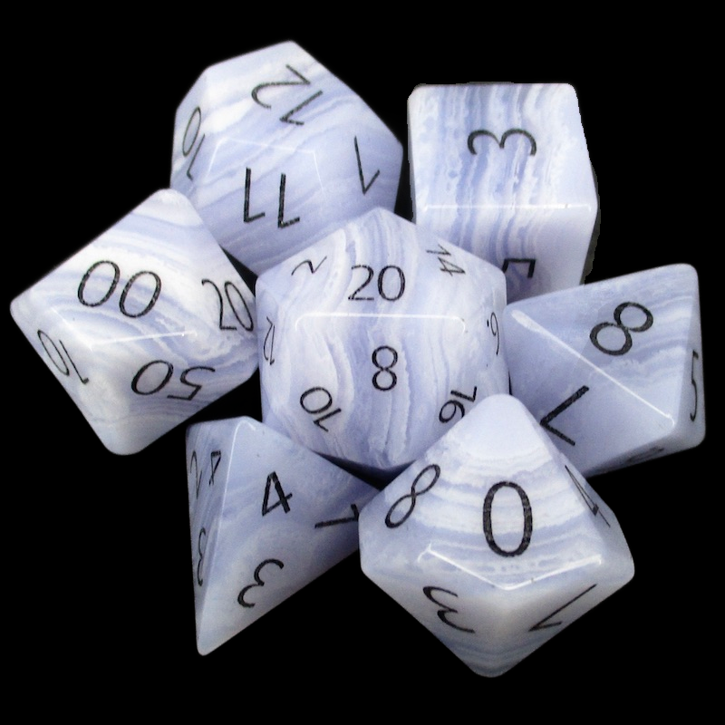 TDSO Gemstone Agate Lace & Black 7 Dice Polyset In Padded Case
