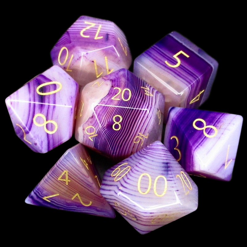 TDSO Gemstone Agate Purple Banded & Gold 7 Dice Polyset