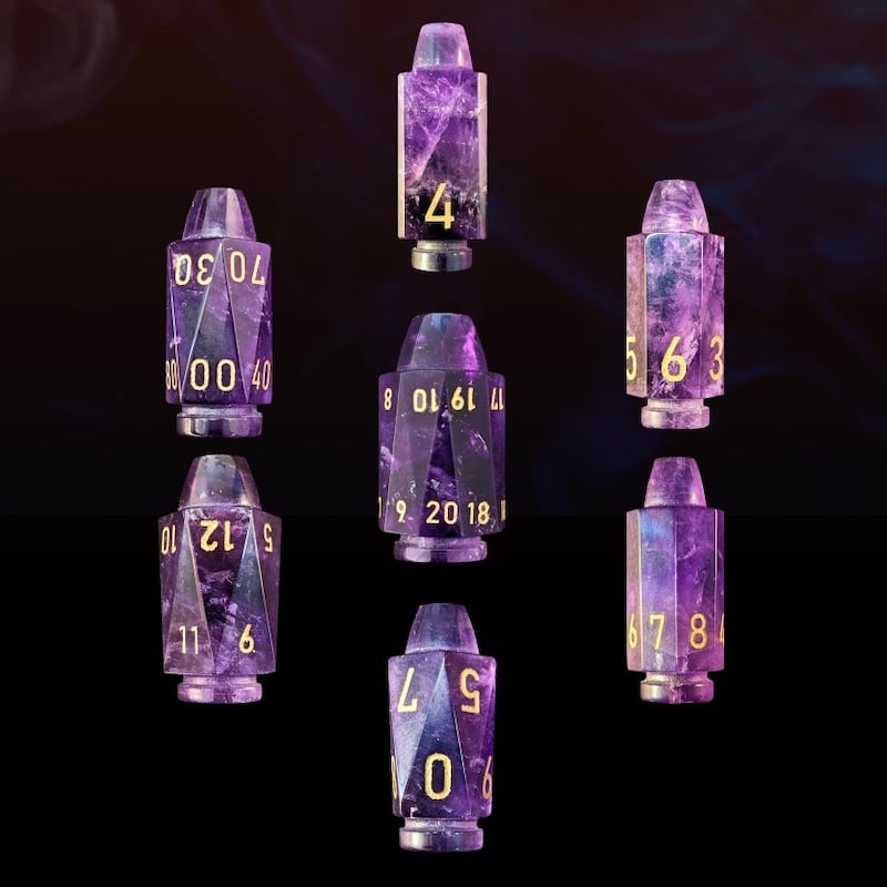 TDSO Gemstone Amethyst & Gold Bullet Dice Set