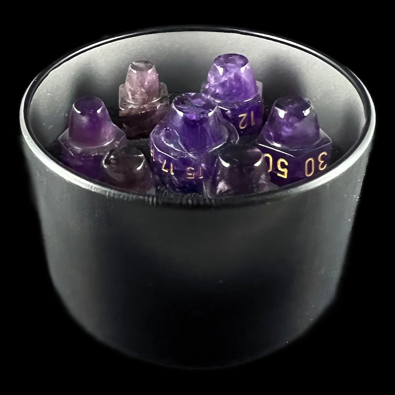 TDSO Gemstone Amethyst & Gold Bullet Dice Set