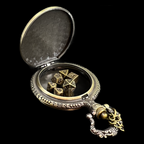 TDSO Antique Silver Metal Three Headed Dragon Fob Watch Case With Micro 7mm 7 Dice Polyset