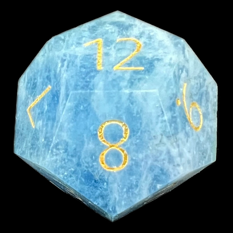 TDSO Gemstone Natural Aquamarine & Gold D12 Dice