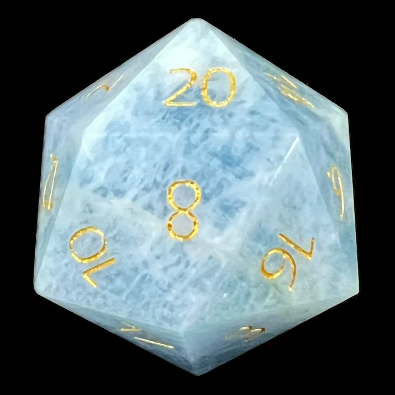 TDSO Gemstone Natural Aquamarine & Gold D20 Dice