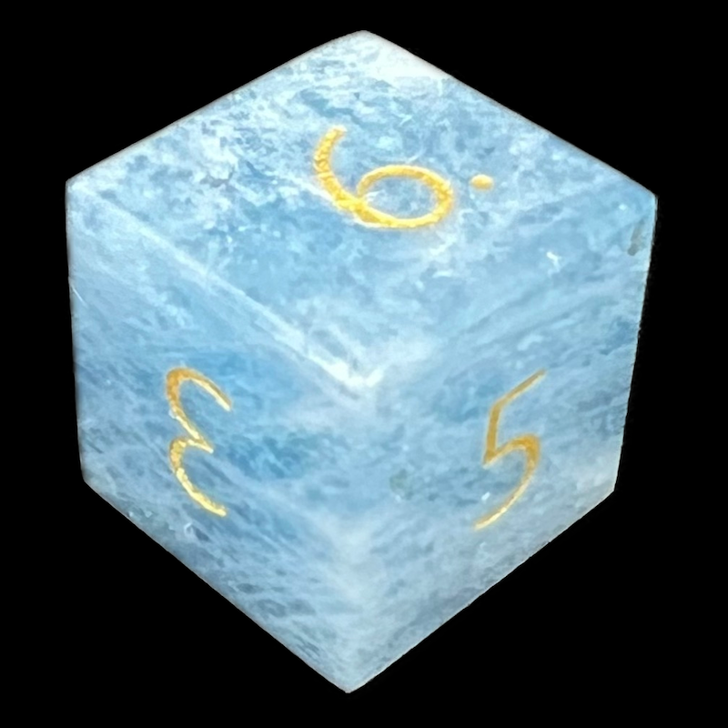 TDSO Gemstone Natural Aquamarine & Gold D6 Dice