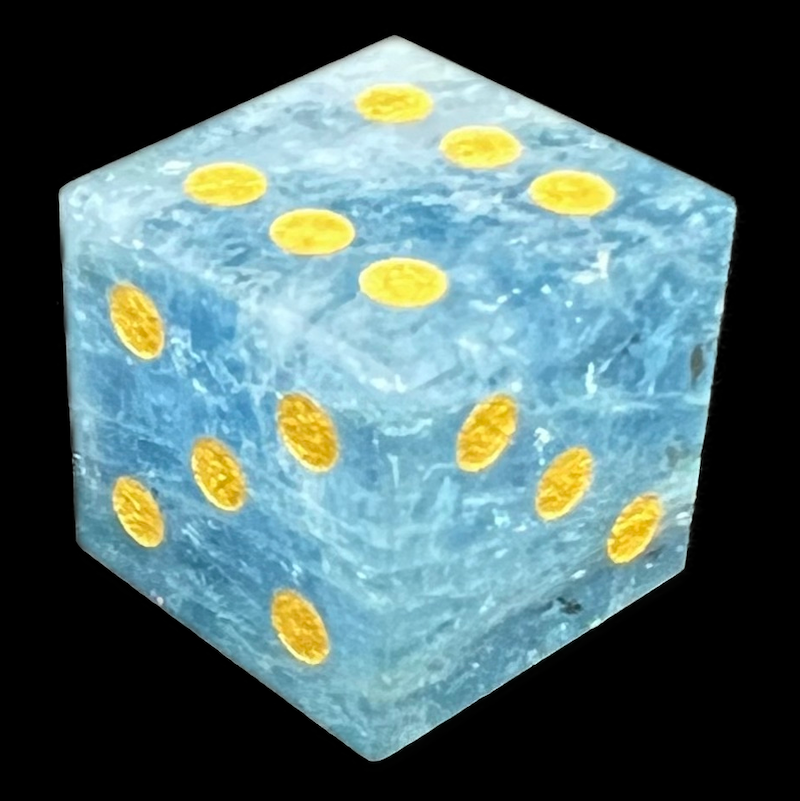 TDSO Gemstone Natural Aquamarine & Gold D6 Spot Dice