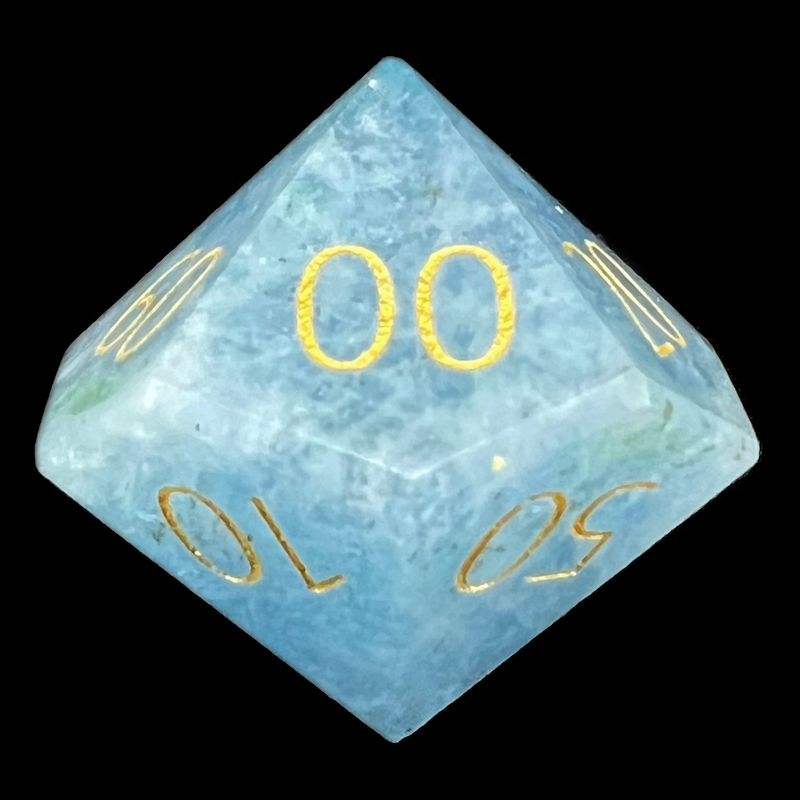 TDSO Gemstone Natural Aquamarine & Gold Percentile Dice