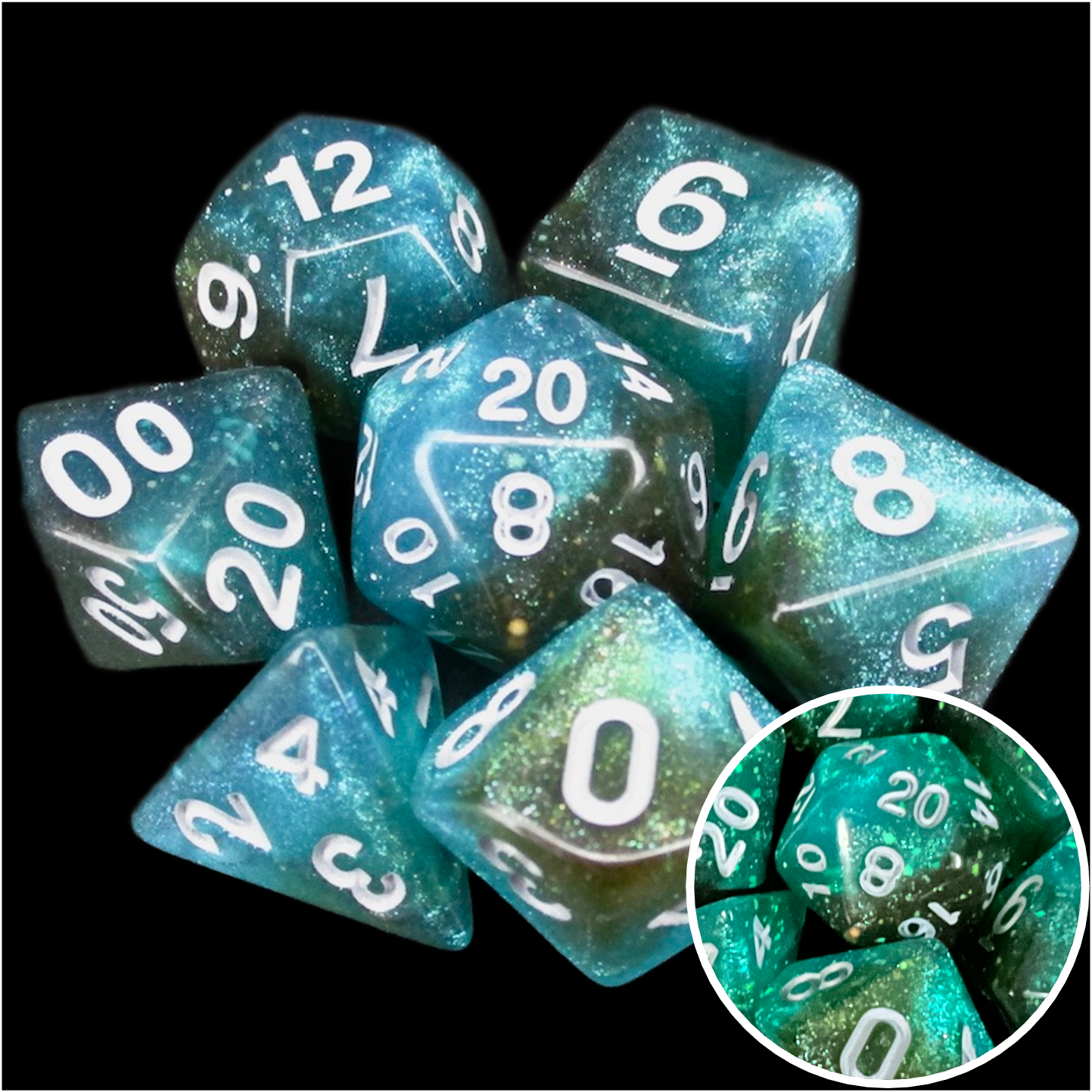 TDSO Aurora Neverland Glitter Glow In Dark 7 Dice Polyset LTD EDITION